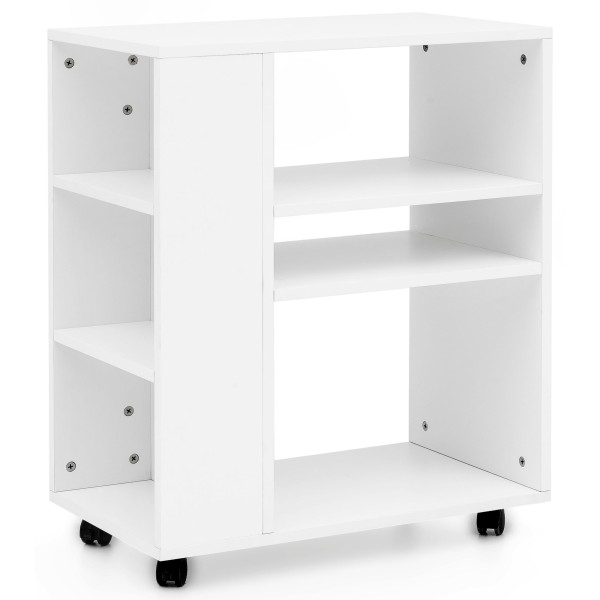 Regal WL5.694 Weiß 60 x 75 x 35 cm Regalwagen mit Rollen Holz, Schmales Küchen-Regal, Telefontisch Rollwagen Modern, Bücher-Regal schmal Standcontainer hoch