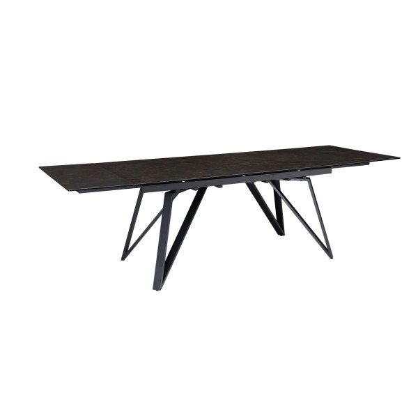 Esszimmertisch 180 - 260 cm Ausziehbar Keramik Glas Schwarz, Keramiktisch Groß, Designer Küchentisch Rechteckig, Esstisch Extravagant mit Metallbeinen
