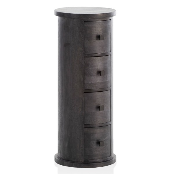wonido Design Sideboard Mango Massivholz/Schwarz, Schränkchen mit 4 Schubladen