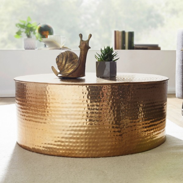 wonido Design Couchtisch 75x31x75 cm, Aluminium Beistelltisch, Orientalisch Rund, Flacher Hammerschlag, Sofatisch Metall