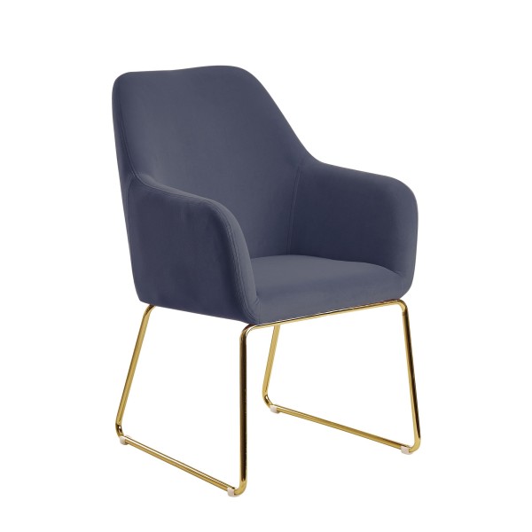 wonido Design Esszimmerstuhl, Samt Blaugrau, Küchenstuhl mit goldenen Beinen