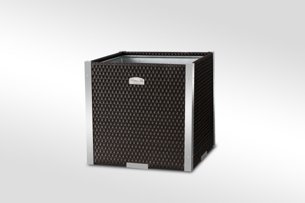 Hochwertiger Pflanztopf / Blumentopf mit Aluminium Rahmen aus Polyrattan, L46 x B46 x H46 cm