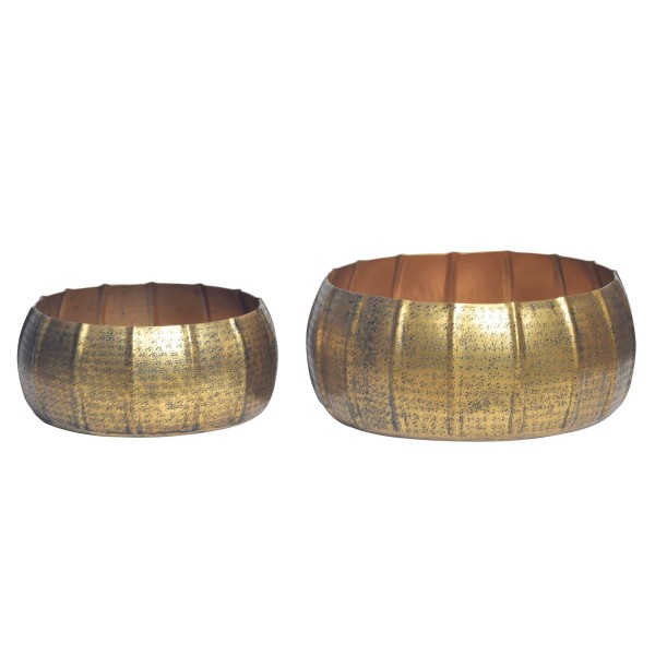 Pflanzgefäß 2er Set Metall Pflanzkübel Gold, Design Pflanzenkübel Aluminium Rund Indoor, Blumentopf Blumenkübel Schale 2-teilig Hammerschlag