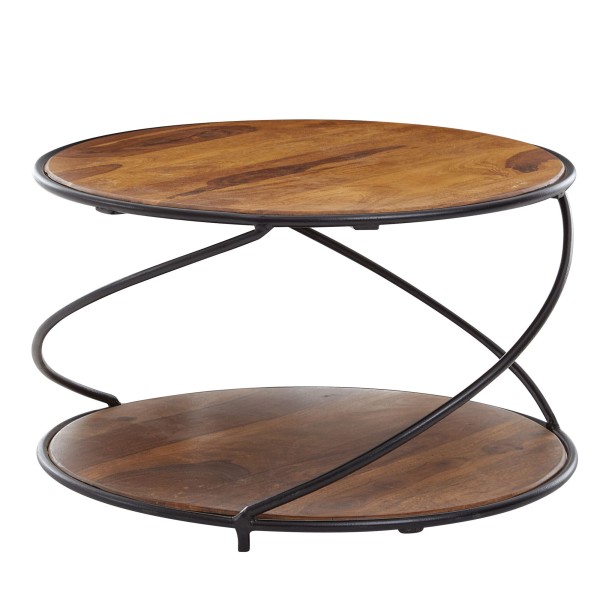 wonido Design Couchtisch 58x58x35 cm, Sheesham Massivholz, Metall Sofatisch Rund
