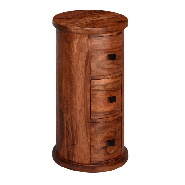 wonido Design Sideboard Sheesham Massivholz, 35x65x35 cm, Schränkchen mit 3 Schubladen