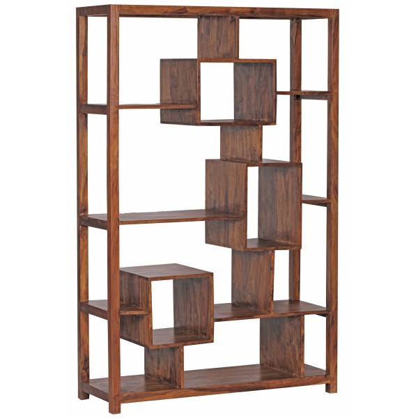 Bücherregal 115x180x40 cm Sheesham Massivholz Holzregal Stehend Offen, XXL Regal Wohnzimmer Standregal Landhaus-Stil, Raumteiler Freistehend