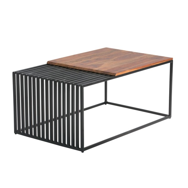 wonido Moderner Couchtisch, Sheesham Massivholz/Metall, Rechteckig, groß