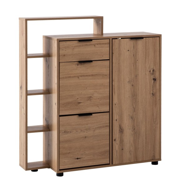 Schuhschrank Eiche-Dekor 98x110x30 cm Schuhkipper Geschlossen, Schuhkommode mit Schublade Modern, Flurschrank mit Regal und Ablage, Schuhaufbewahrung Flurkommode für Schuhe Hoch