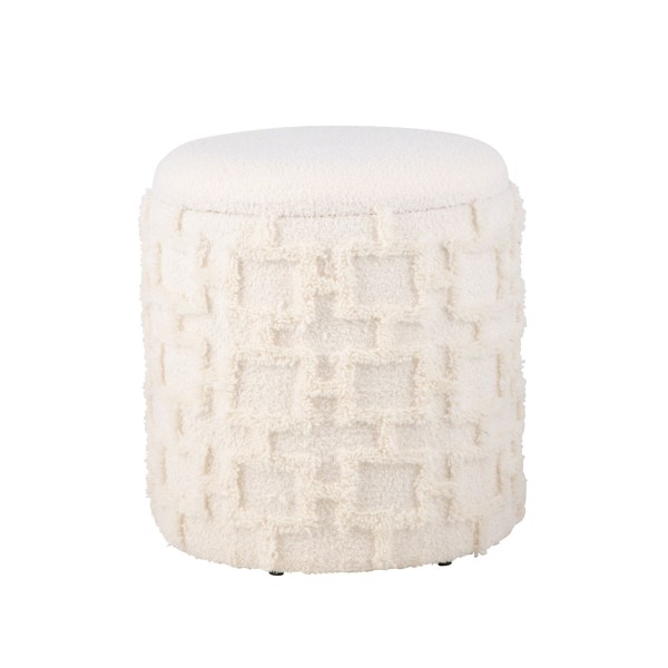Sitzhocker mit Stauraum 45x40 cm, Runder Polsterhocker mit weichem Strukturstoff & Deckel, Moderner Aufbewahrungshocker in Creme, Bequemer Hocker für Wohnzimmer, Schlafzimmer & Flur