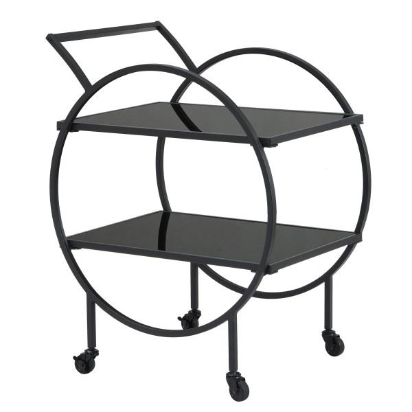 Design Servierwagen mit Rollen & Bremse, 2 offenen Ebenen mit schwarzem Glas, Barwagen, Teewagen, Rollwagen Multifunktional Küchenwagen für Esszimmer, Küche, Bar