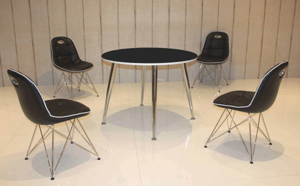 wonido Design Esszimmergruppe, 4 Stühle in verschiedenen Farben, Rundtisch in verschiedenen Farben, Tischbeine verchromt, ergonomische Schalenstühle, 5-teilig