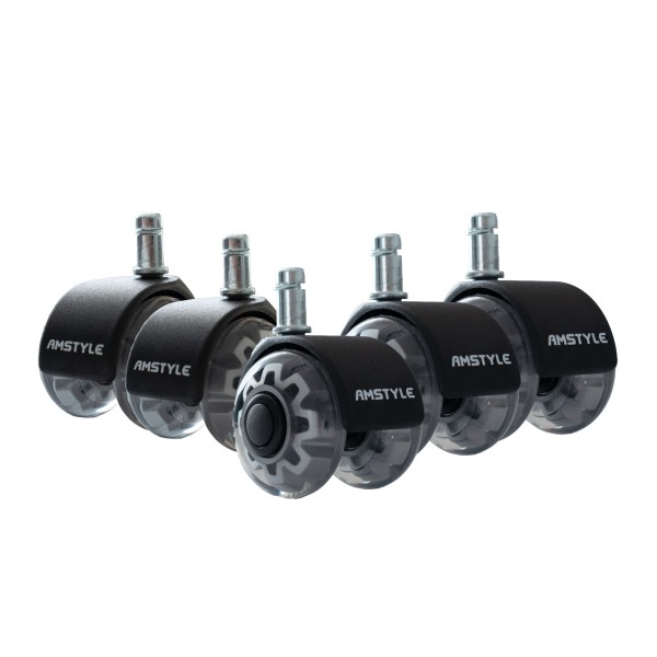 5er Set leichtgängige Universal-Schwerlastrollen für Bürostuhl 11 mm Stift / Durchmesser 50 mm, Leise Premium Hartbodenrollen Bürostuhlrollen, Drehstuhlrollen Silber, Doppellaufrollen