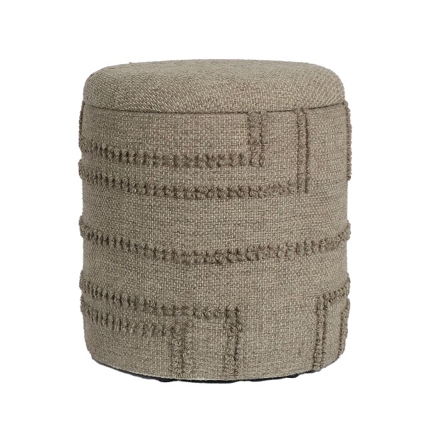 Sitzhocker rund aus Wolle Ø 40 x 45 cm Braun mit Stauraum, abnehmbarer Deckel, Hocker mit Staufach, Beistellhocker & Polsterhocker für Wohnzimmer Schlafzimmer Flur im modernen Boho Design
