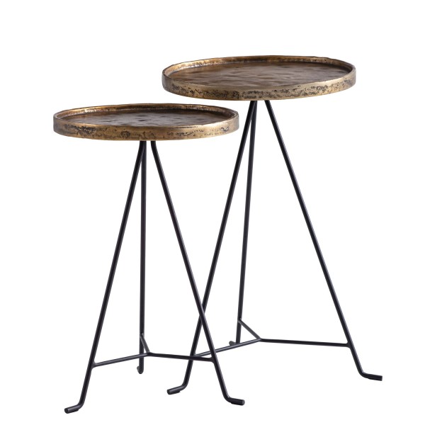 Beistelltisch 2er Set Metall Gold / Schwarz Design Satztisch Rund, Wohnzimmertisch Anstelltisch Modern, Sofatisch Dekotisch 2-teilig, Blumentisch Wohnzimmer