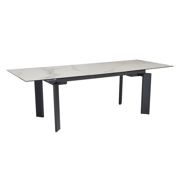 Esszimmertisch 180x95x77 cm Keramik Glas Esstisch Weiß Marmor-Optik, Küchentisch ausziehbar bis 240 cm, Glastisch Groß, Speisetisch Esszimmer Rechteckig mit Metallbeinen