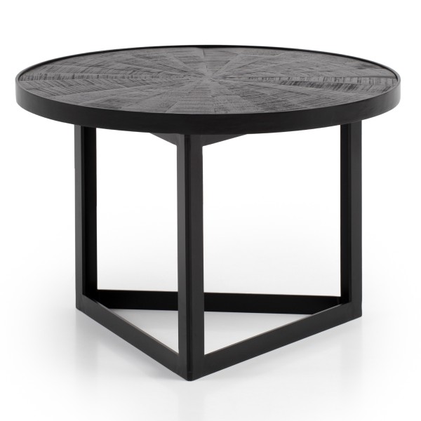 wonido Moderner Couchtisch Mango Massivholz/Metall, Sofatisch Rund, Schwarz