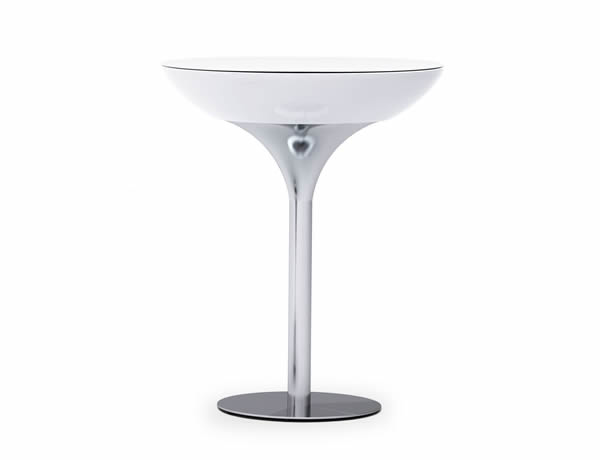 Moree Lounge Stehtisch, Pro, LED beleuchtet, Ø 84 cm, H 105 cm, ABS glänzend, weiß transluzent, Aluminium gebürstet, eloxiert, mit E27 (230 V) Vielfarben LED, mit Fernbedienung, für Innen