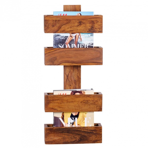 wonido Zeitungsständer Massivholz | 4 Ablagefächer | Zeitschriften-Ständer Design | Prospekt-Halter Landhausstil