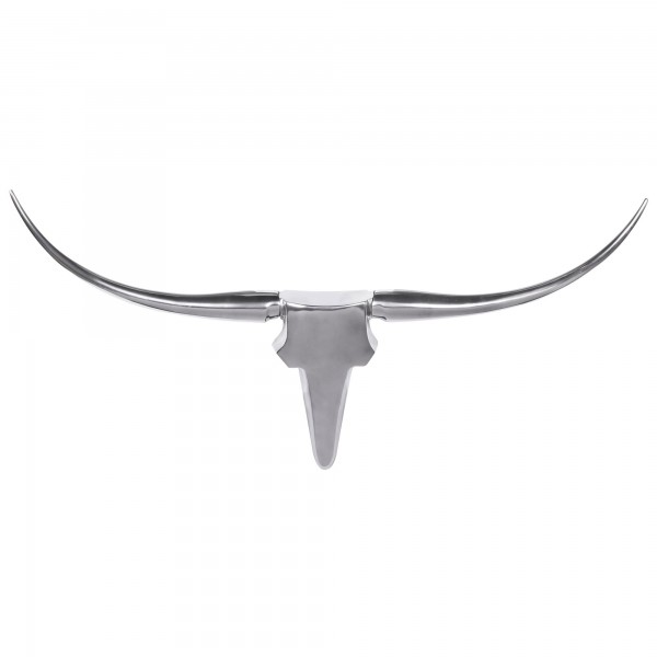 wonido Deko Geweih Bull Silber Aluminium Design Hörner, Wanddekoration Stierkopf Horn Modern, Wandskulptur Geweih-Jagdtrophäe Metall, Longhorn Wandschmuck Groß