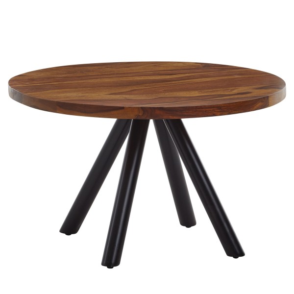 wonido Design Couchtisch 60x60x35 cm, Sheesham Massivholz, Metall Sofatisch Rund