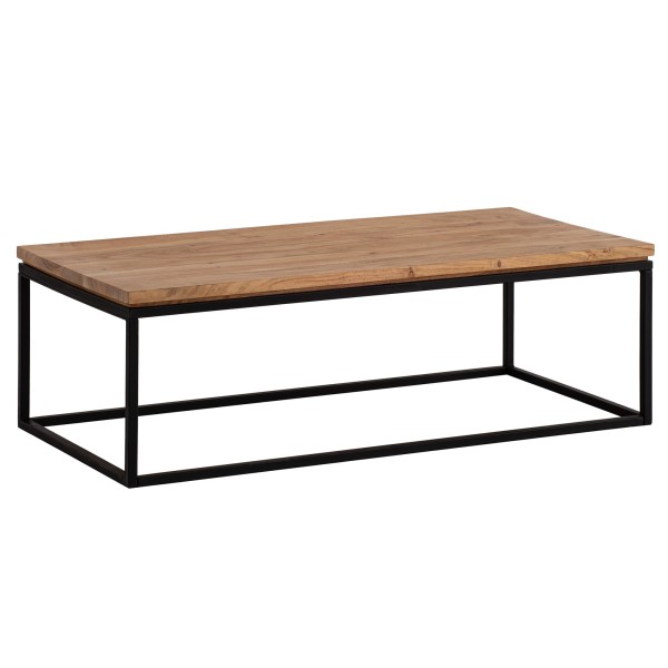 Couchtisch 120x60x40 cm Akazie Massivholz Metall Sofatisch Rechteckig, Design Wohnzimmertisch mit natürlicher Holzmaserung, Kaffeetisch Wohnzimmer Modern