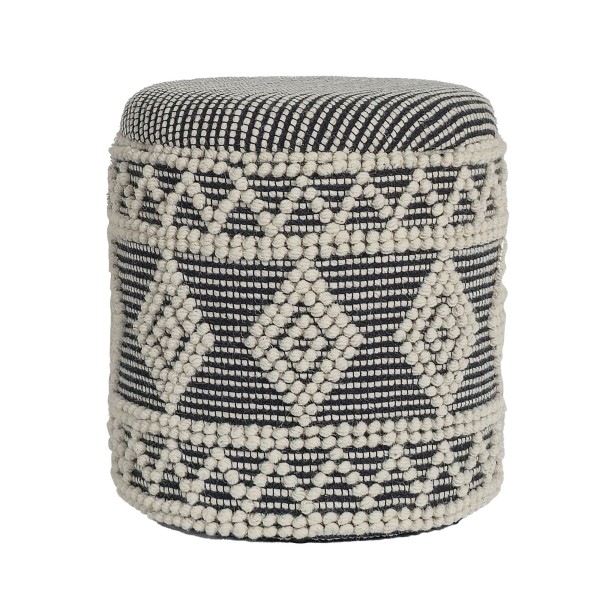 Sitzhocker aus Wolle Ø 40 x 45 cm Grau-Creme Rund Boho Hocker mit Stauraum & abnehmbarem Deckel, Polsterhocker Modern für Wohnzimmer Schlafzimmer Flur