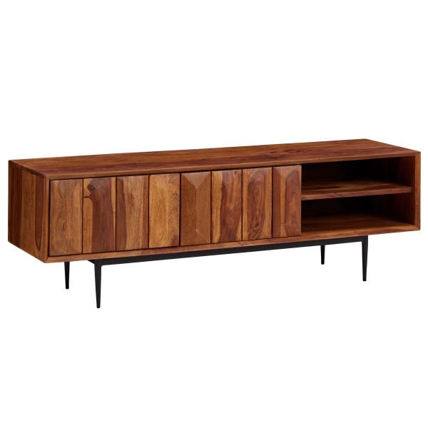 wonido Design Lowboard, TV-Kommode mit zwei Türen, Sheesham Massivholz, 123x42x35 cm