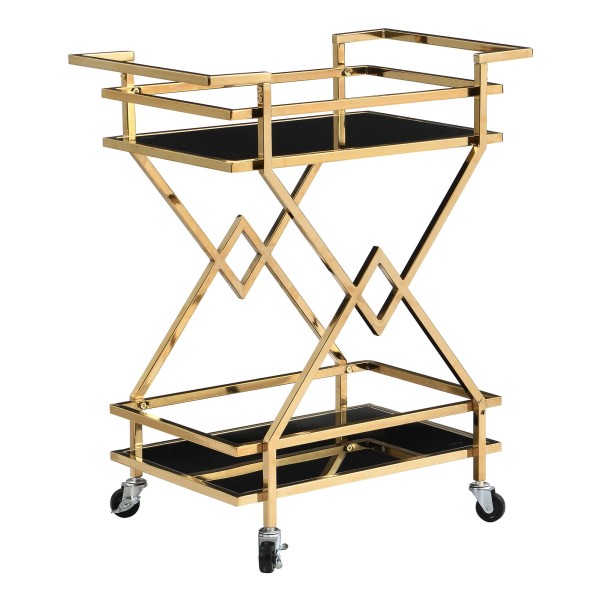 Servierwagen Gold mit Glasablagen 65x80x40 cm, Moderner Barwagen auf Rollen, Design Getränkewagen & Teewagen Metall Schwarz Gold für Wohnzimmer Küche Esszimmer Rollwagen Multifunktional