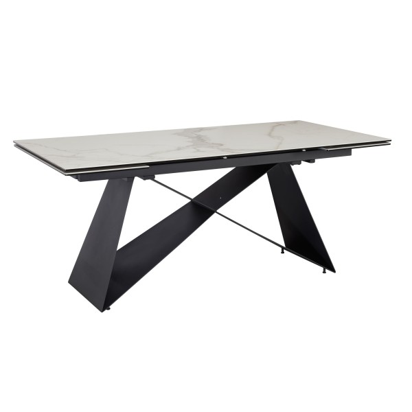 Esszimmertisch 180 - 260 cm Ausziehbar Keramik Glas Weiß, Keramiktisch Marmor-Optik Groß, Designer Küchentisch Rechteckig, Esstisch Extravagant mit Metallbeinen