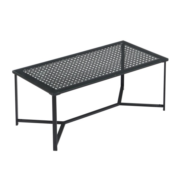 Couchtisch Glas Metall Schwarz 100 cm, Rechteckiger Wohnzimmertisch Modern mit Glasplatte & Metallgestell, Sofatisch im Industrial Design für Wohnzimmer