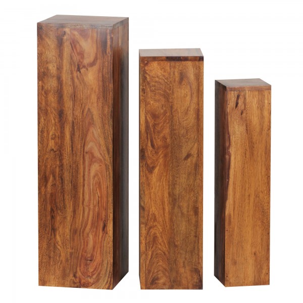wonido Beistelltisch 3er Set Massivholz, Tische, Holztisch Natur-Produkt, Echtholz Beistelltische Dekosäulen, Drei Holztische Braun, Blumenhocker Holz Modern