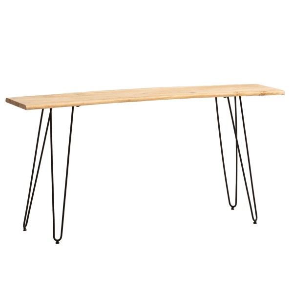 Schreibtisch 150x36x75 cm Akazie Massivholz / Metall Computertisch Baumkante, Homeoffice Bürotisch Massiv mit Haarnadelbeinen in Schwarz, Holztisch Schmal Laptoptisch Arbeitszimmer