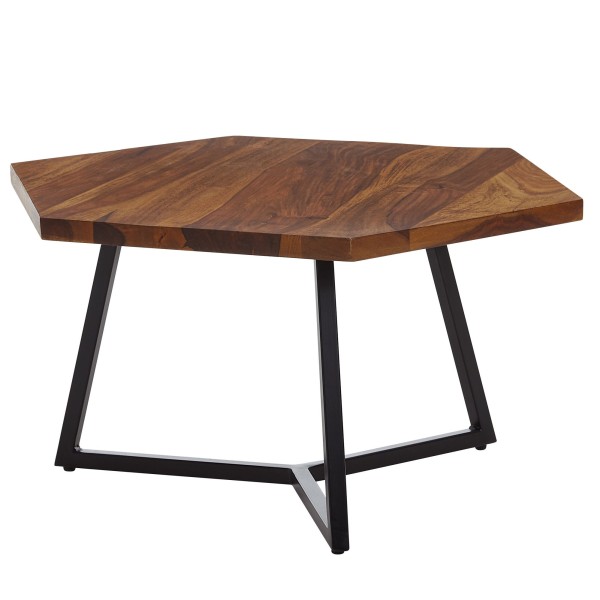 wonido Design Couchtisch 60x60x35 cm, Sheesham Massivholz, Metall Sofatisch Modern