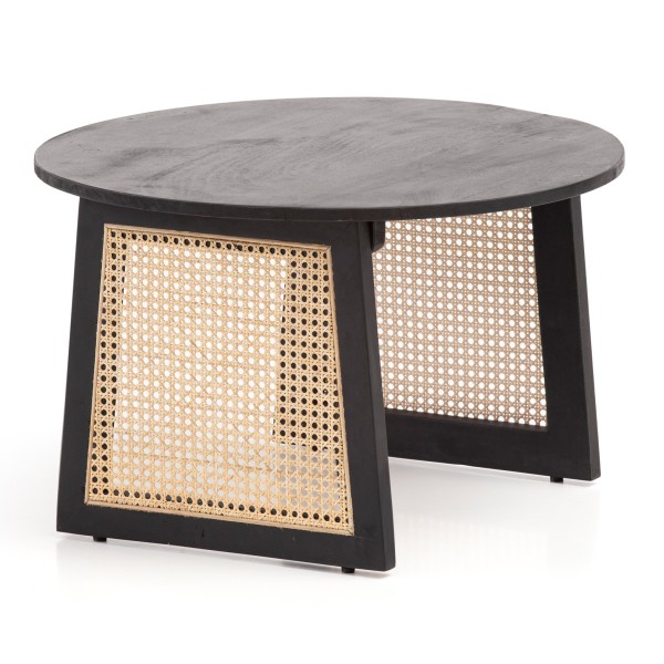 wonido Design Couchtisch Mango Massivholz/Rattan, Sofatisch Rund