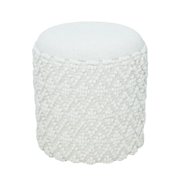 Runder Hocker aus Wolle mit Stauraum, Boho Sitzhocker Ø 40 cm x H 45 cm, Abnehmbare Sitzfläche, Dekohocker & Fußhocker in Weiß, Beistellhocker Wohnzimmer Schlafzimmer Flur