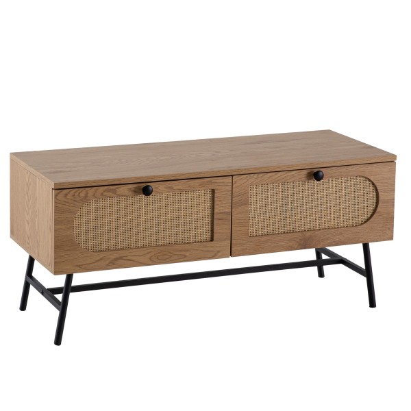 Lowboard 100x45x40 cm TV-Kommode mit Eiche-Dekor & Rattan, Design TV-Schrank Hoch mit Schubladen, Fernsehtisch Fernsehschrank, Fernsehkommode Wohnzimmer