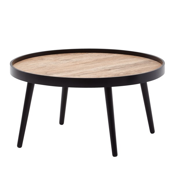 wonido Moderner Couchtisch, Rund, 76x76x40 cm, Schwarz/Braun