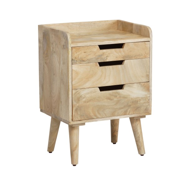 Nachttisch Mango Massivholz Hellbraun 45x33x63 cm Nachtschrank Boxspringbett, Design Nachtkonsole mit 3 Schubladen & Ablagefläche, Nachtkommode Stauraum