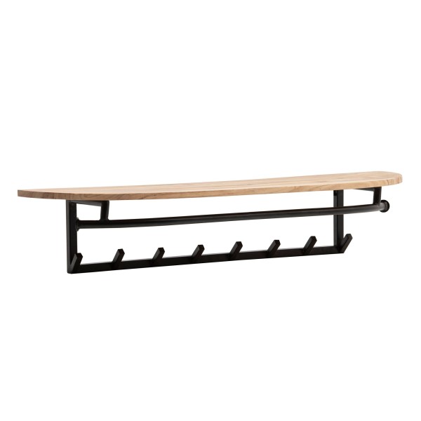 Garderobe aus Massivholz Akazie mit Rundkante 100 cm - Industrial Wandgarderobe mit Ablage & 8 Haken - Garderobenleiste mit Metallrahmen Schwarz Handgefertigt