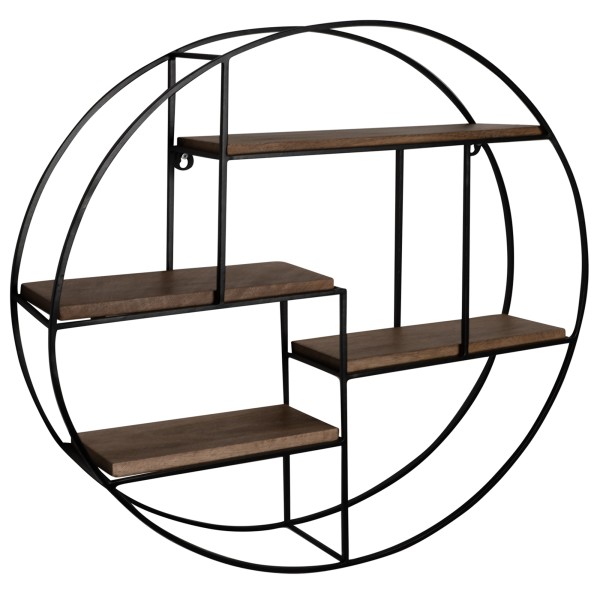 wonido Design Wandregal Mango Massivholz/Metall, Hängeregal Rund