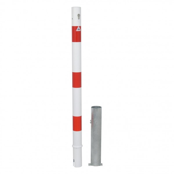 Absperrpfosten, herausnehmbar per Profilzylinder, zum Einbetonieren, aus Stahlrohr Ø 60 mm, verzinkt und beschichtet, weiß/rot, Überflur 900 mm