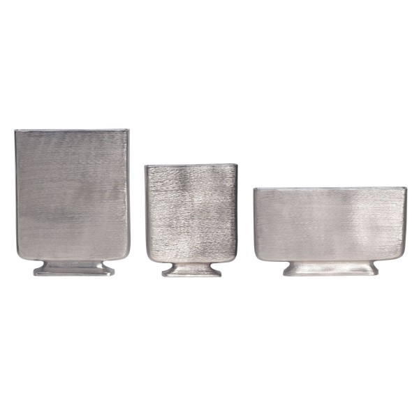 Deko Vase 3er Set Aluminium Silber Blumenvase Modern, Dekovase Eckig 3-teilig für Blumen, Alu Tischvase Wohndeko Metall Tischdeko Handgefertigt