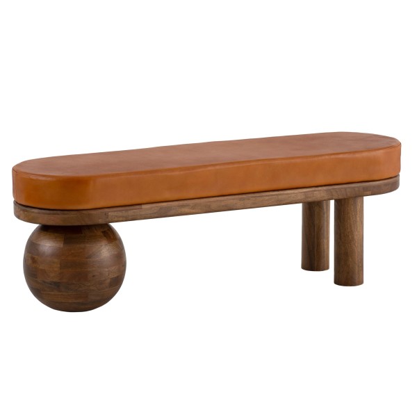 Sitzbank Ziegenleder Mango Massivholz Bank 140x47x40 cm Modern, Flur Polsterbank Ausgefallen, Gepolsterte Lederbank Braun, Kleine Bettbank Flurbank
