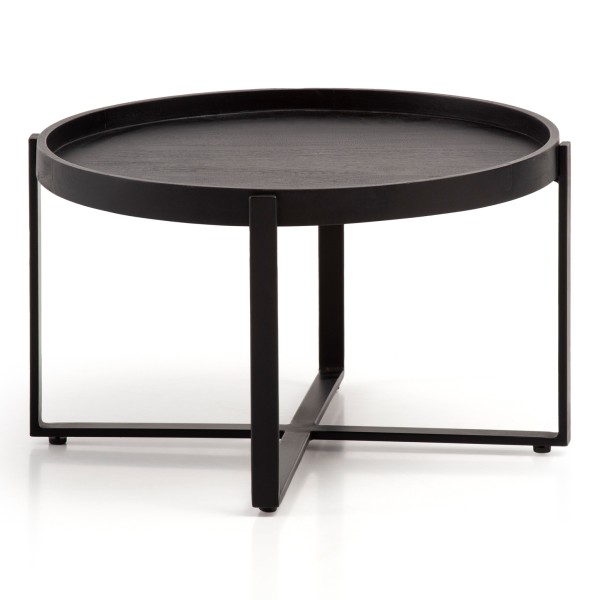 wonido Design Couchtisch Mango Massivholz/Metall, Schwarz, Sofatisch Rund