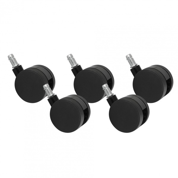 5er Set Rollen für Bürostuhl Schwarz Stift 11mm/Durchmesser 60mm Weichbodenrollen Drehstuhlrollen Stuhlrollen