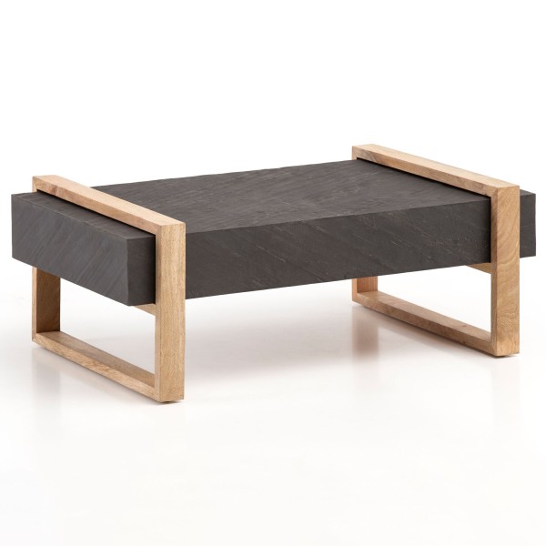 wonido Rechteckiger Couchtisch Mango Massivholz/Steinoptik, Anthrazit