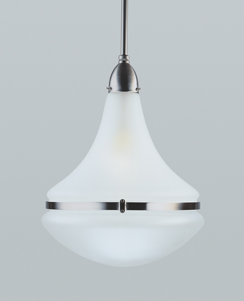 Deckenleuchte / Stabpendelleuchte, Messing Nickel matt, Glas weiß glänzend, Höhe 102 cm bis 113 cm einstellbar, Breite 34 cm, 230 V, 1 x E27 100 W