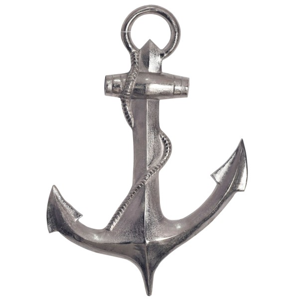 Deko Anker 70 cm Silber Große Aluminium-Figur Wohndeko Maritim, Design Wanddekoration Metall, Dekoration für Zuhause, XXL Wandschmuck, Wanddeko Modern