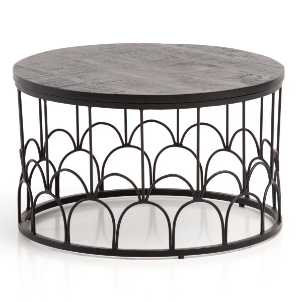 wonido Design Couchtisch Mango Massivholz/Metall, Schwarz, Sofatisch Rund