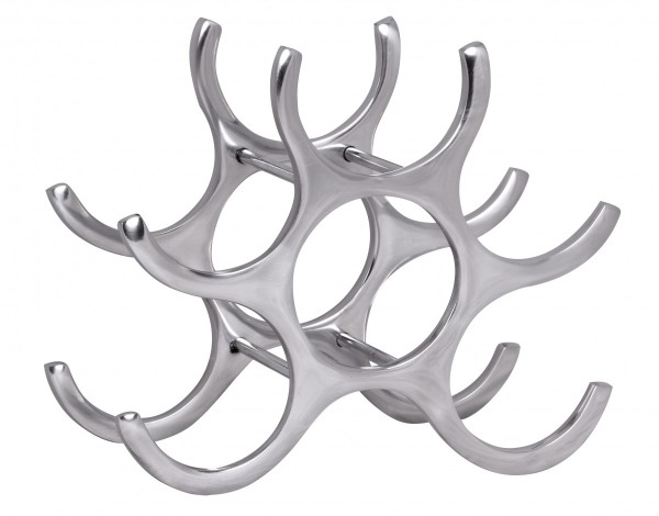 Design Aluminium Weinregal 6 Flaschen in Silber 29x24x14 cm, Flaschenregal Wein Zubehör flach modern, Metall Deko Weinflaschen Halter Schmal Küche Regal, Alu Flaschenständer stehend